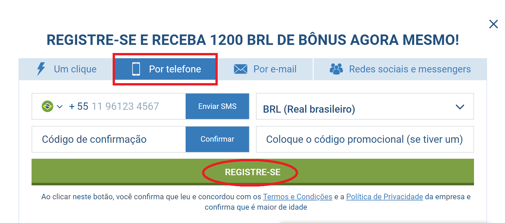 Opções de 1xBet registro Brasil